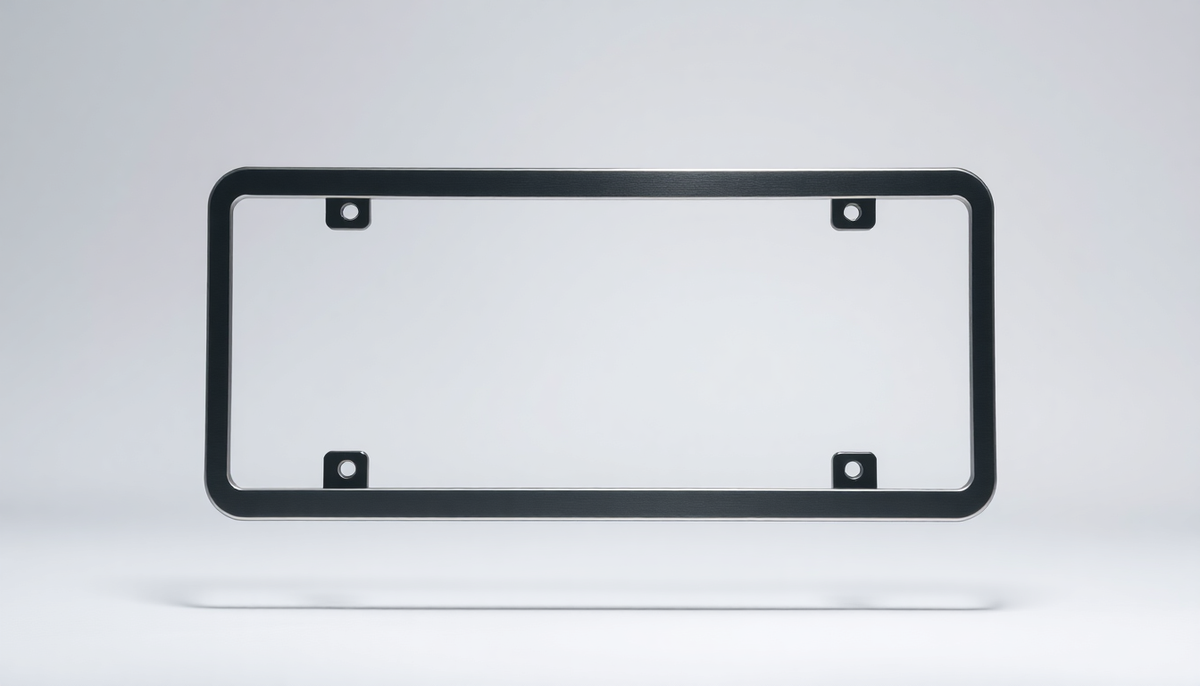 Modern black sleek car license plate holder frame on a white background