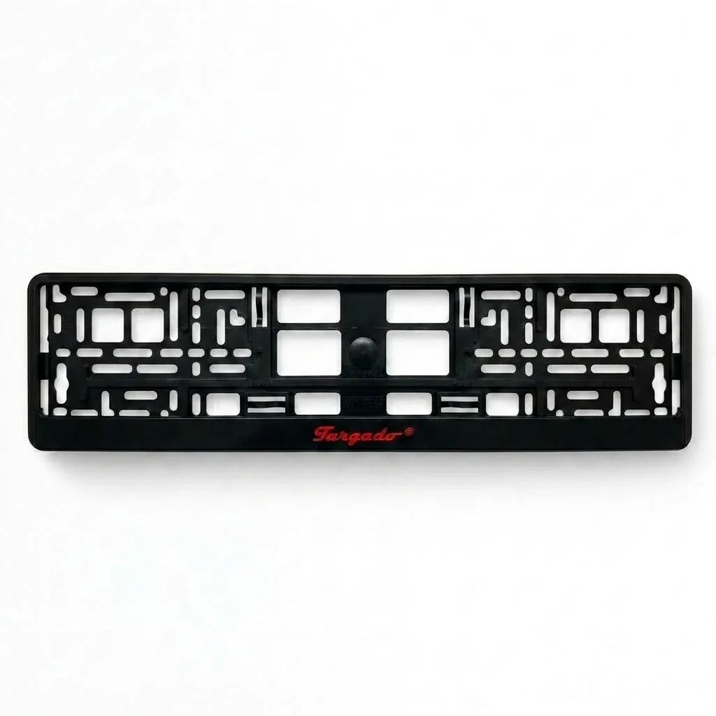 Black Targado Srl Model Mamba license plate holder with red logo
