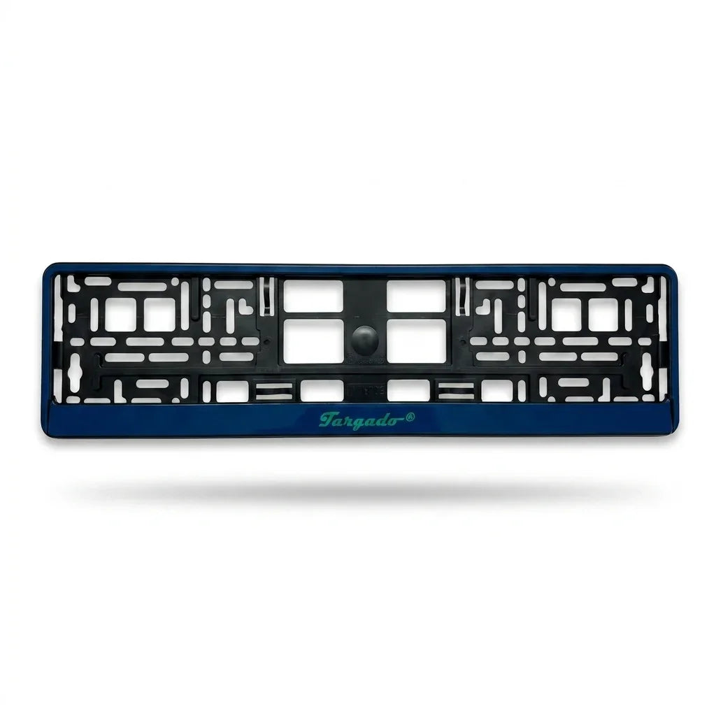 Sea blue Targado Srl license plate holder with green logo
