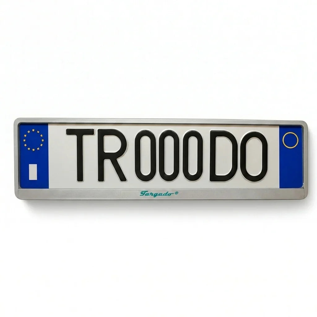 Silver Targado Srl car license plate holder with European Union style plate