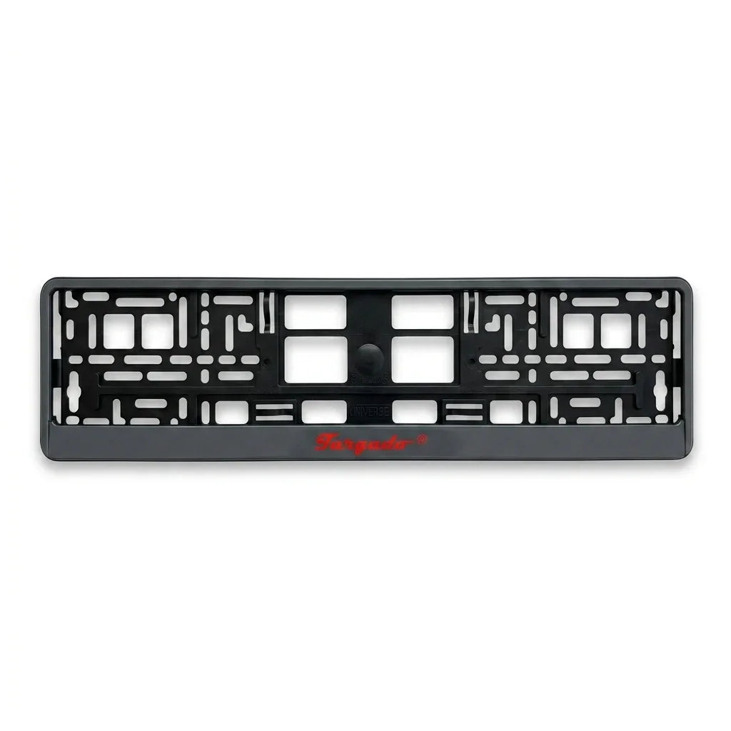 Model Steel license plate holder by Targado Srl in black with red logo