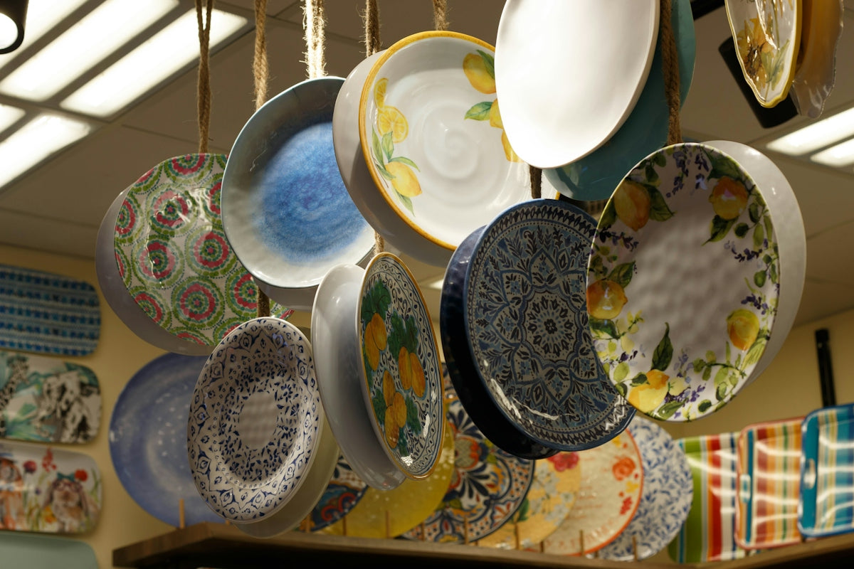 a group of plates on a table